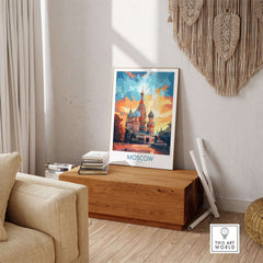 Moscow Prints for Sale - St. Basil's Cathedral Red Square displayed in a modern living room setting.