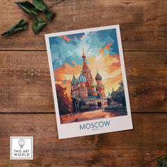 Moscow Prints for Sale - St. Basil's Cathedral Red Square artistic print on wooden background.