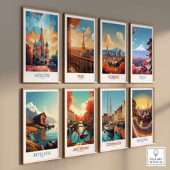 Moscow Prints for Sale - St. Basil's Cathedral Red Square displayed among other city artworks.
