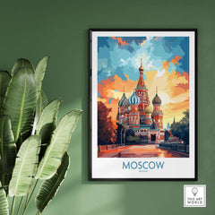Moscow Prints for Sale - St. Basil's Cathedral Red Square artwork displayed with vibrant colors on a wall.