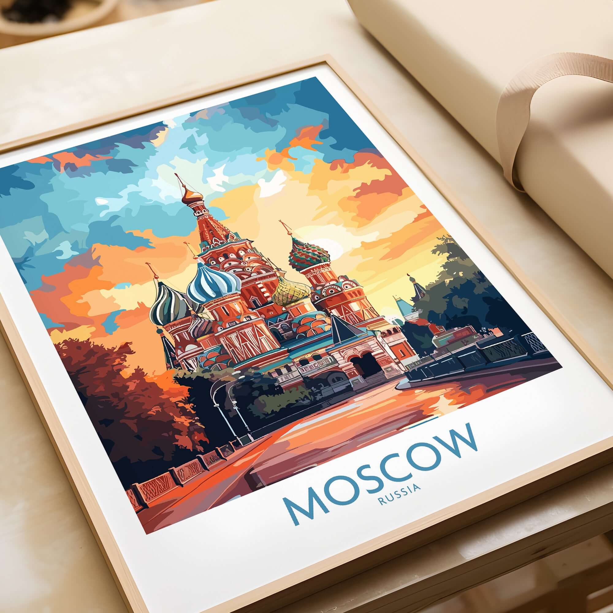 Moscow Prints for Sale - St. Basil's Cathedral Red Square artwork featuring vibrant colors and iconic architecture.