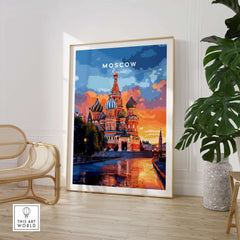 Moscow Travel Print - St. Basil's Cathedral Poster showcasing vibrant colors and intricate details of St. Basil's Cathedral.