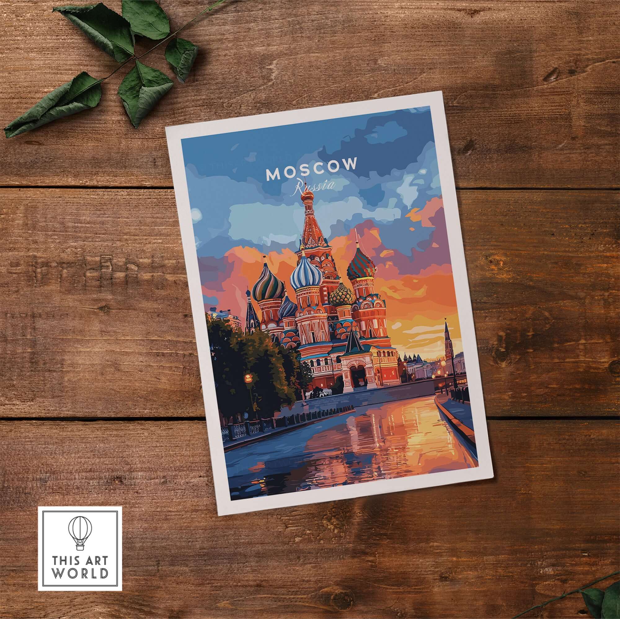 Moscow Travel Print - St. Basil's Cathedral Poster featuring vibrant colors and intricate details.