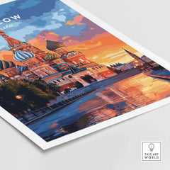 Moscow Travel Print - St. Basil's Cathedral Poster showcasing vibrant colors and intricate details of the iconic landmark.