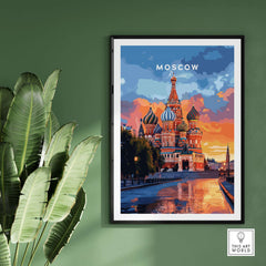 Moscow Travel Print - St. Basil's Cathedral Poster showcasing vibrant colors and intricate details.