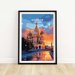 Moscow Travel Print - St. Basil's Cathedral Poster showcasing vibrant colors and the iconic landmark.