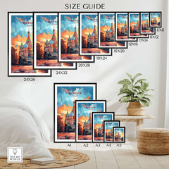 Size guide for Moscow Wall Art - St. Basil's Travel Poster showcasing various print sizes.