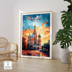 Moscow Wall Art - St. Basil's Travel Poster showcasing vibrant colors and the iconic St. Basil's Cathedral.