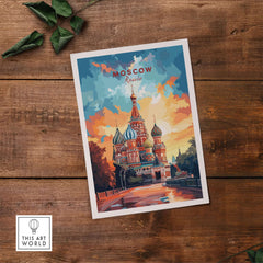 Moscow Wall Art - St. Basil's Travel Poster featuring the iconic St. Basil's Cathedral in vibrant colors.