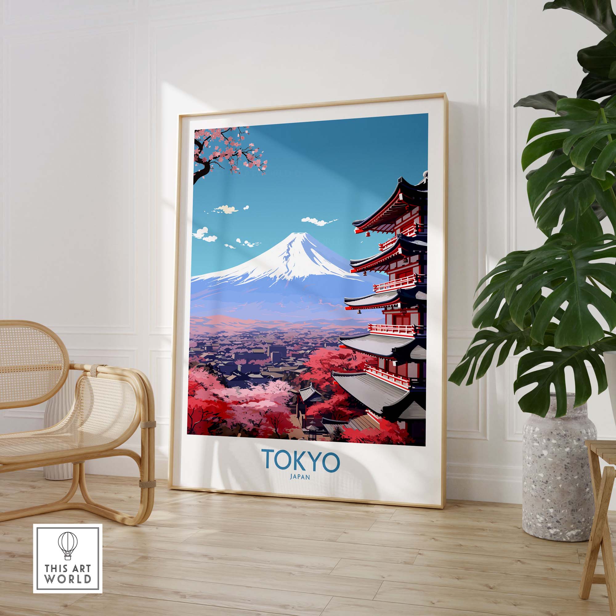 Mount Fuji wall art print showcasing vibrant colors and Tokyo scenery, perfect for home decor and gifting.