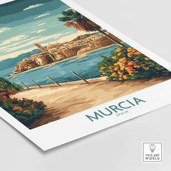 Murcia Poster showcasing a vibrant view of Murcia, Spain with lush scenery and coastal charm.