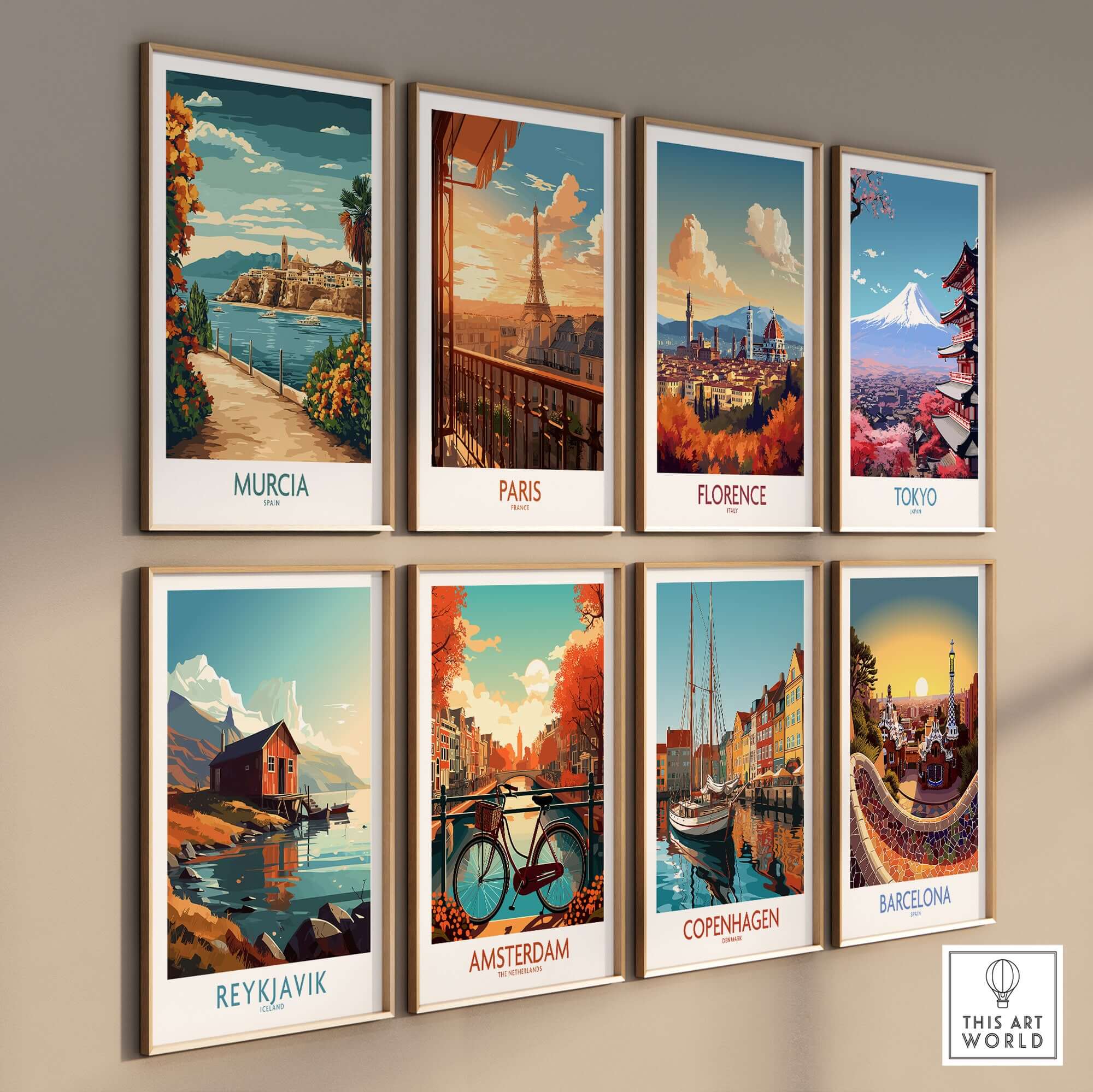 Murcia Poster among other vibrant city posters including Paris, Florence, Tokyo, and Barcelona.