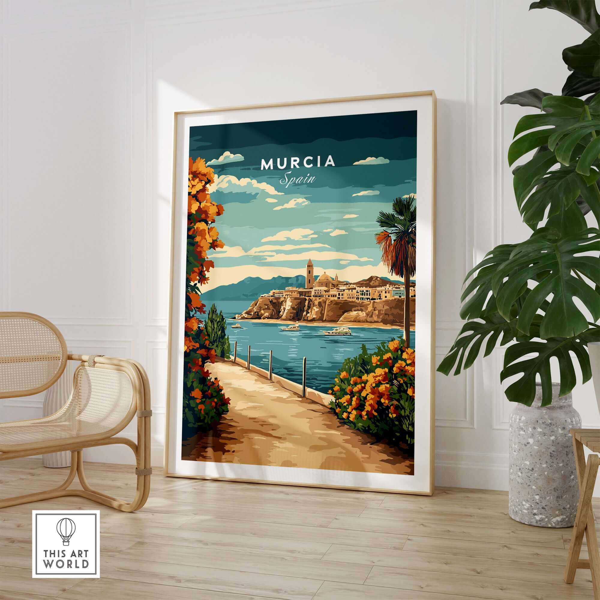 Murcia Print featuring a vibrant landscape of Murcia, Spain, in a beautifully framed artwork for home decor.