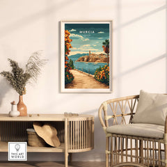 Murcia Print featuring vibrant colors and intricate details in a cozy home decor setting.