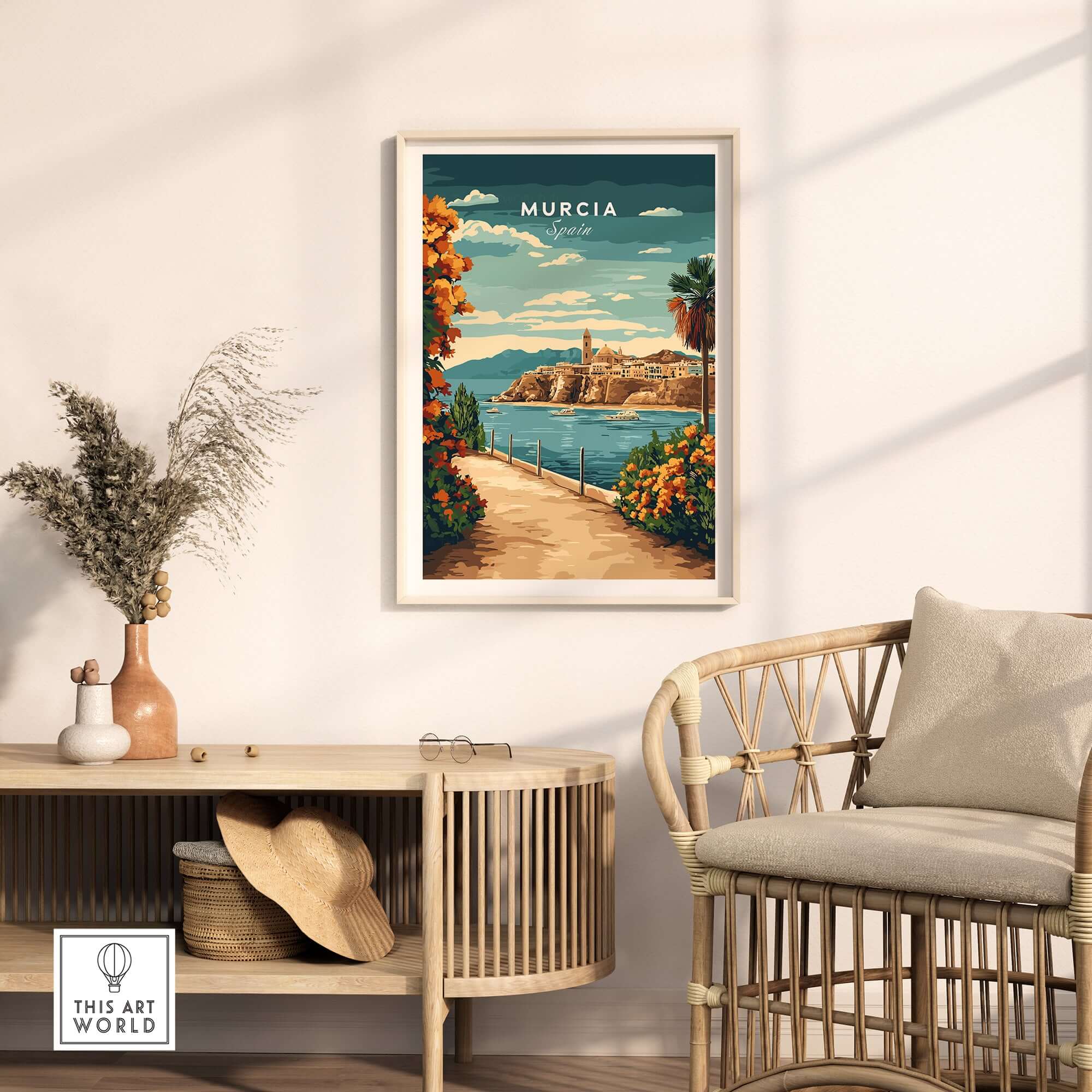 Murcia Print featuring vibrant colors and intricate details in a cozy home decor setting.