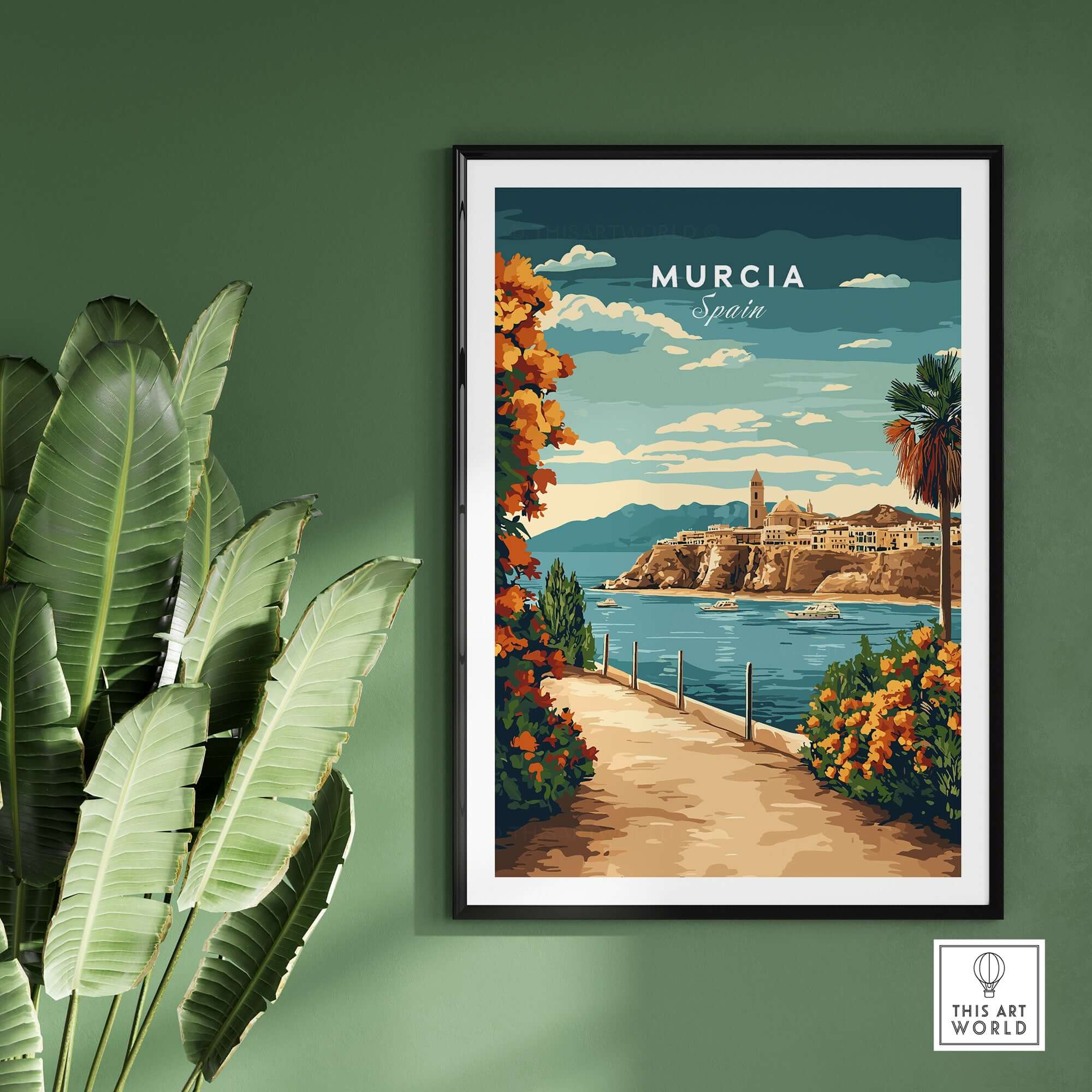 Murcia Print showcasing vibrant coastal scenery and lush greenery, perfect for home decor.