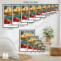 Murcia Spain Poster size guide showcasing various dimensions and designs for home decor options.