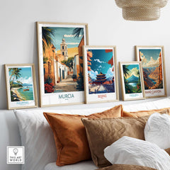 Murcia Spain Travel Poster showcasing vibrant colors and iconic landmarks, perfect for travel enthusiasts.