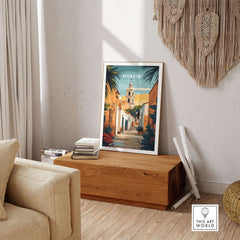 Murcia Spain Travel Print displayed in a stylish living room setting with natural lighting.