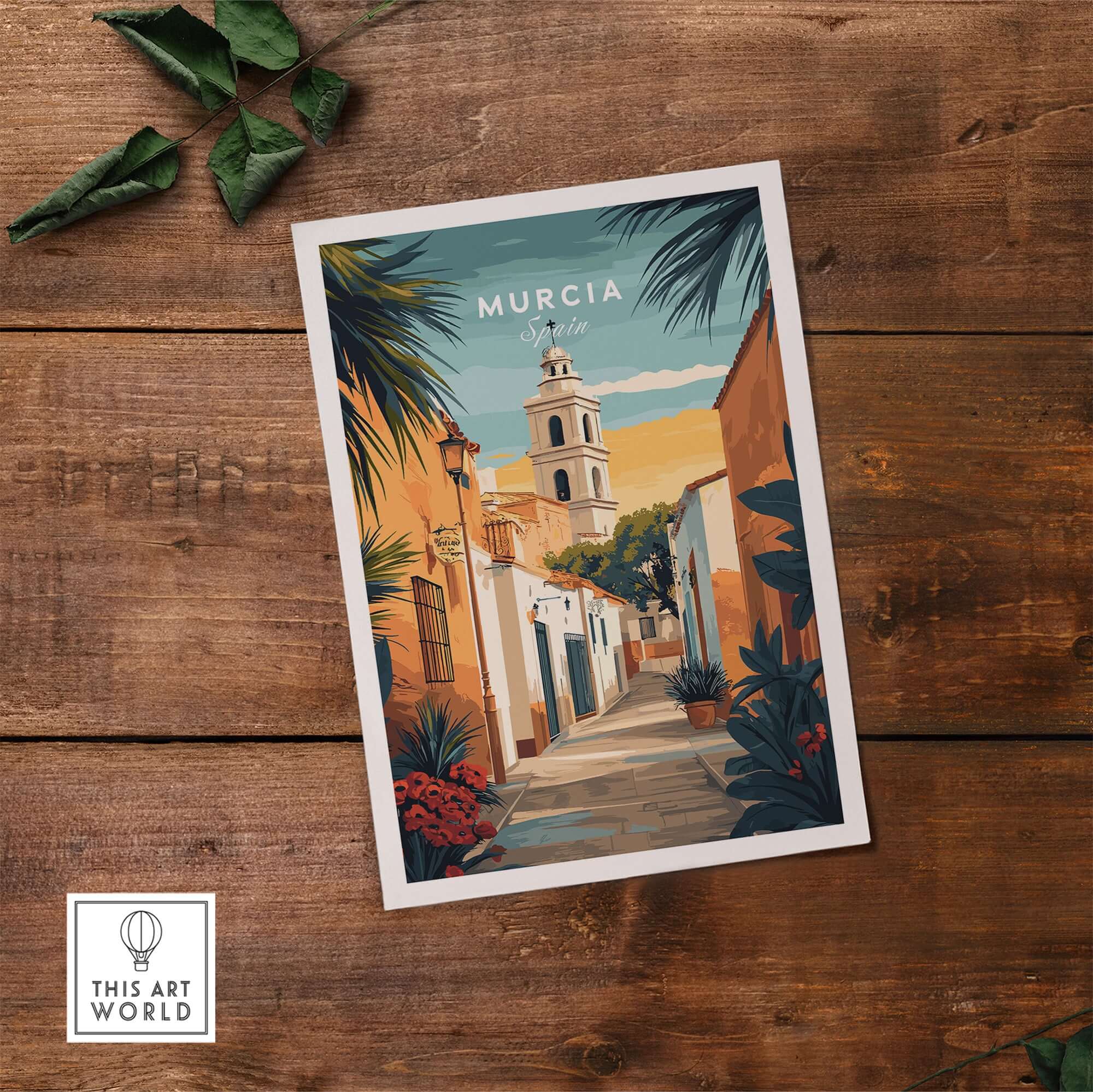 Murcia Spain Travel Print showcasing vibrant streets and architecture of Murcia.