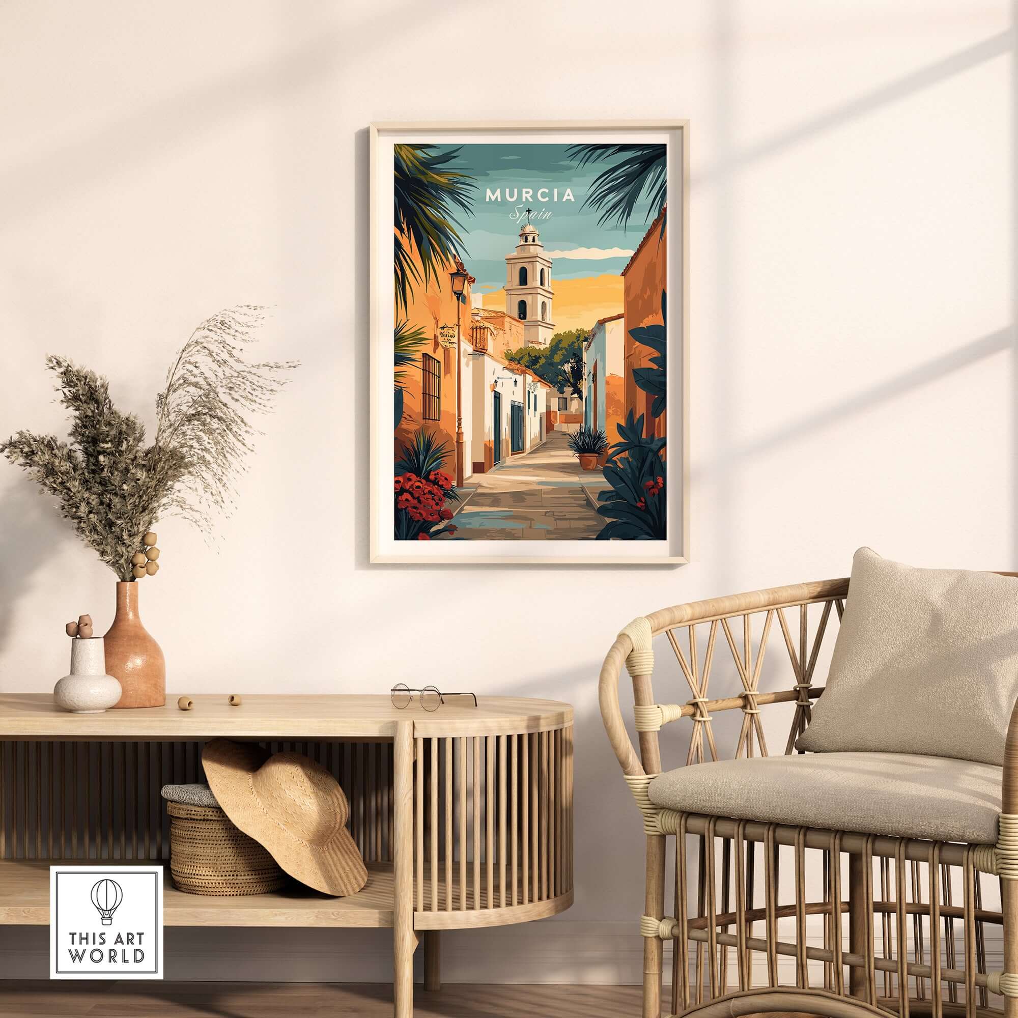 Murcia Spain Travel Print showcasing vibrant colors and the culture of Murcia in an elegant setting.