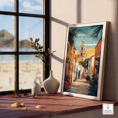 Murcia Spain Travel Print featuring vibrant colors of a scenic street in Murcia.