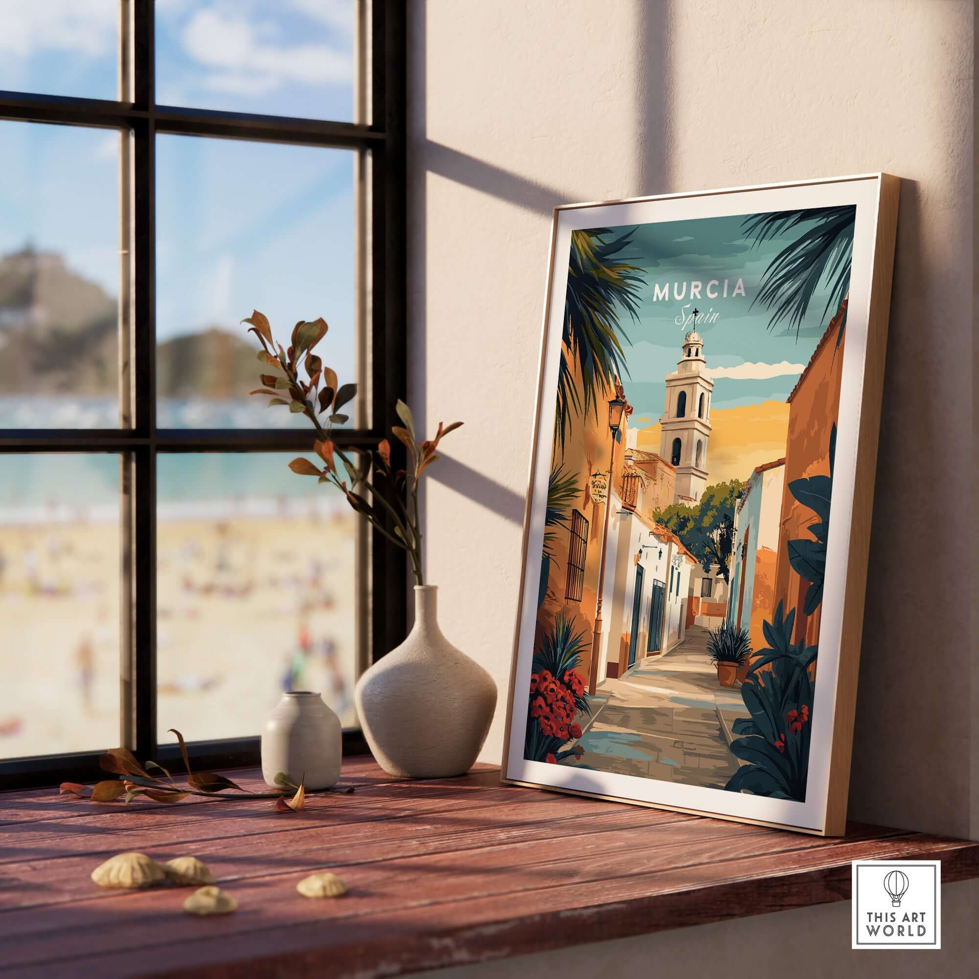 Murcia Spain Travel Print featuring vibrant colors of a scenic street in Murcia.