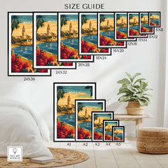 Size guide for Murcia Spain Wall Art prints in various dimensions and styles.