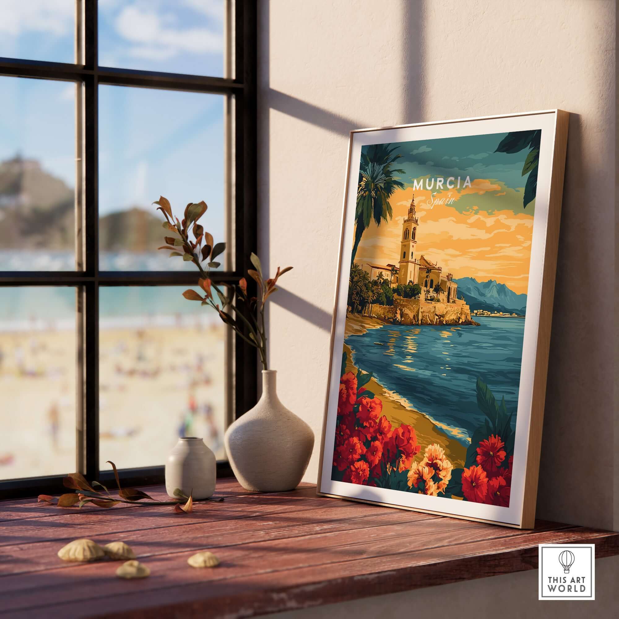 Murcia Spain Wall Art featuring a vibrant coastal view and iconic architecture, perfect for home decor.