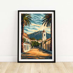 Murcia Travel Poster showcasing palm trees and stunning architecture of Spain in a vibrant design.