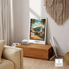 Murcia Travel Print showcasing the beauty of the city with vibrant colors and architectural details.