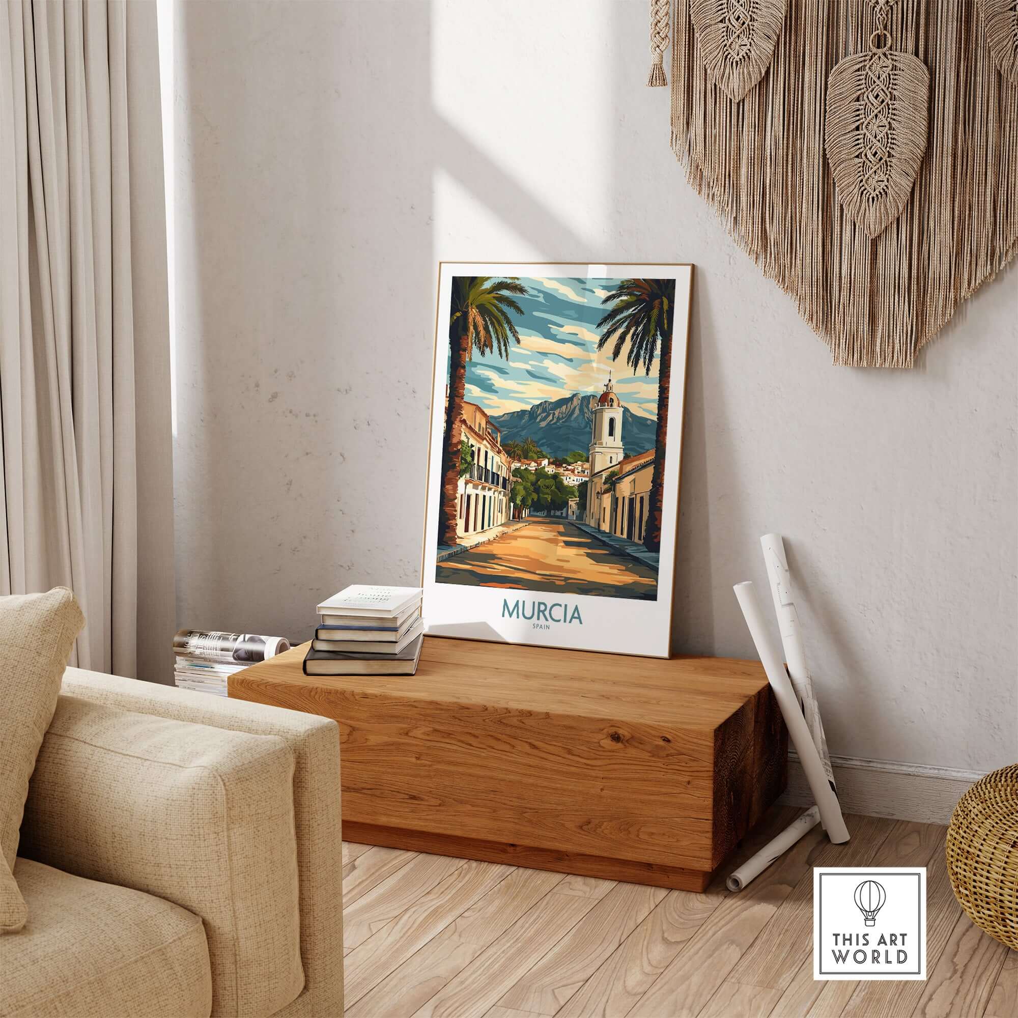 Murcia Travel Print showcasing the beauty of the city with vibrant colors and architectural details.