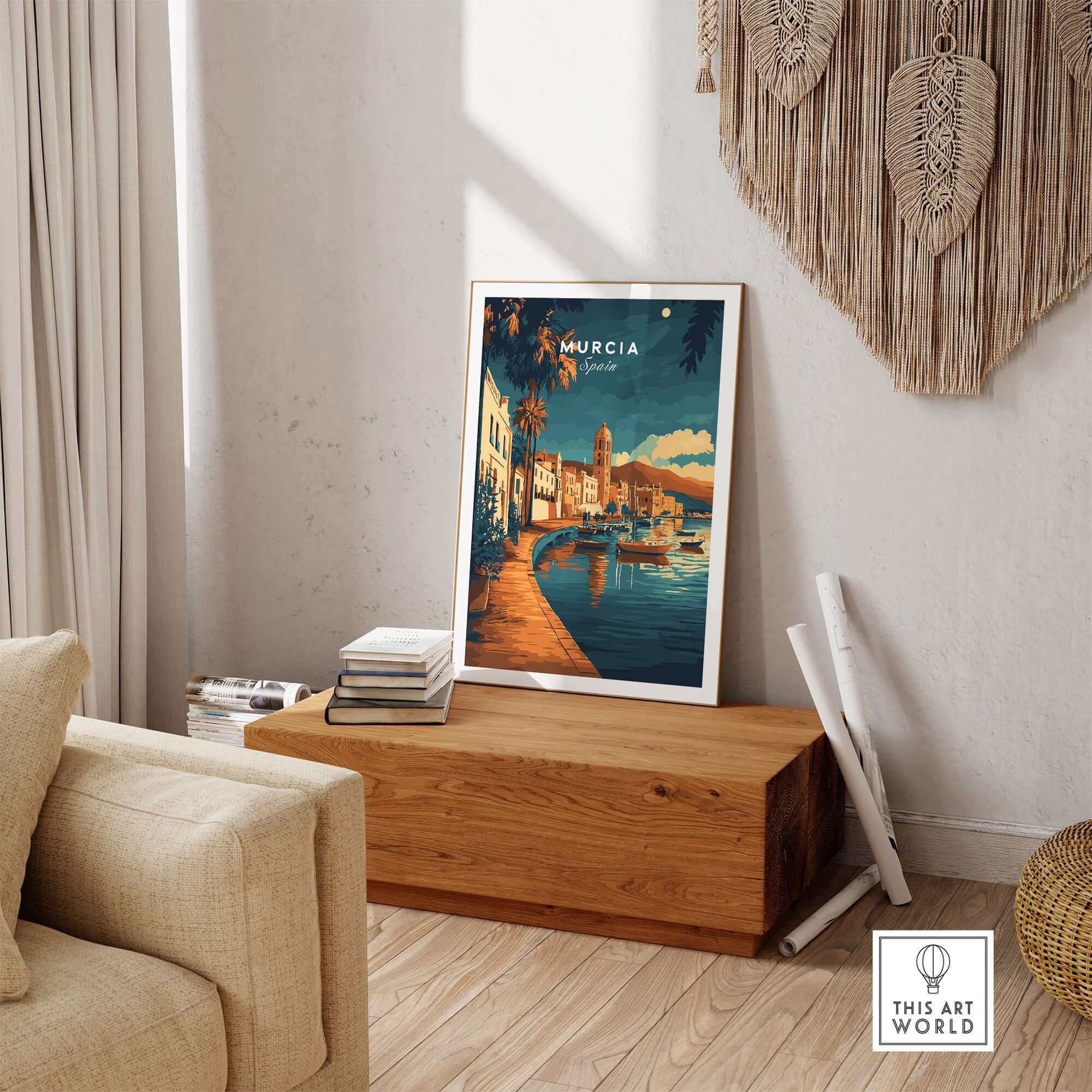 Murcia Wall Art featuring a scenic depiction of Murcia, Spain, perfect for home decor and art lovers.