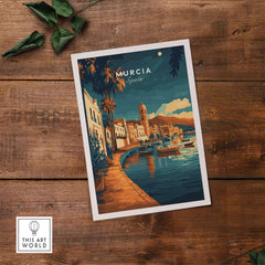 Murcia Wall Art featuring a vibrant illustration of Spain's beautiful scenery and architecture.