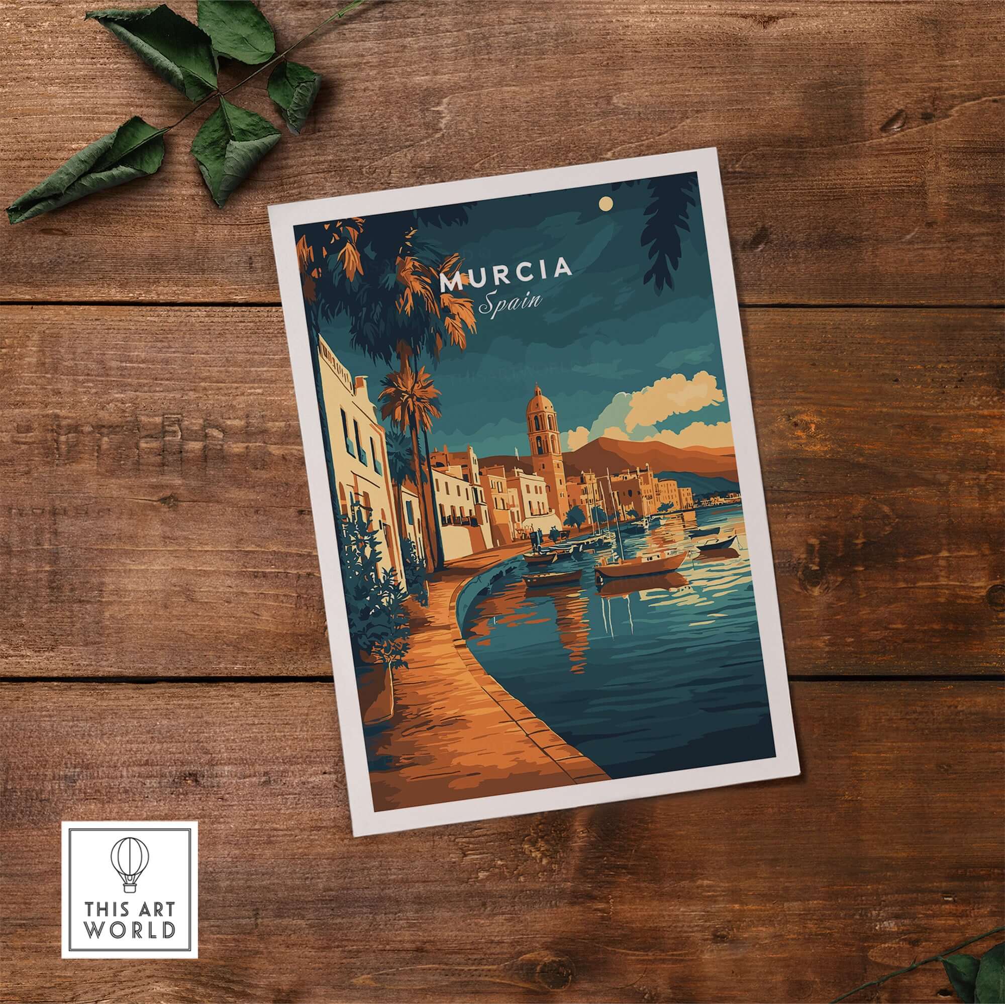 Murcia Wall Art featuring a vibrant illustration of Spain's beautiful scenery and architecture.