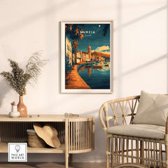 Murcia Wall Art showcasing a vibrant print of Murcia, Spain, perfect for home decoration and art lovers.