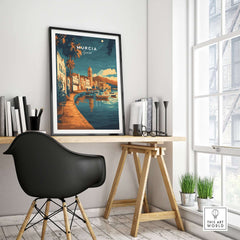 Murcia Wall Art showcasing a scenic view of Murcia, Spain, beautifully framed in a modern interior setting.