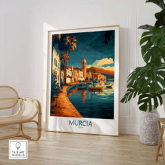 Murcia Wall Art Print featuring a vibrant scene of Murcia, Spain in a stylish interior setting.