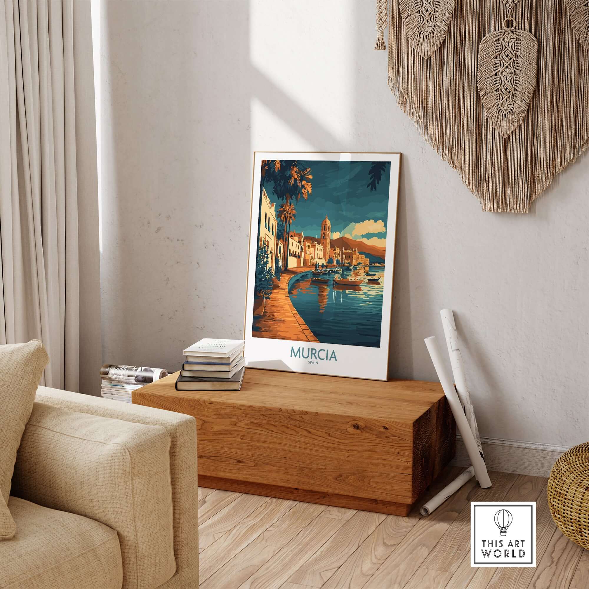 Murcia Wall Art Print displayed in a stylish interior, featuring vibrant colors and intricate design.