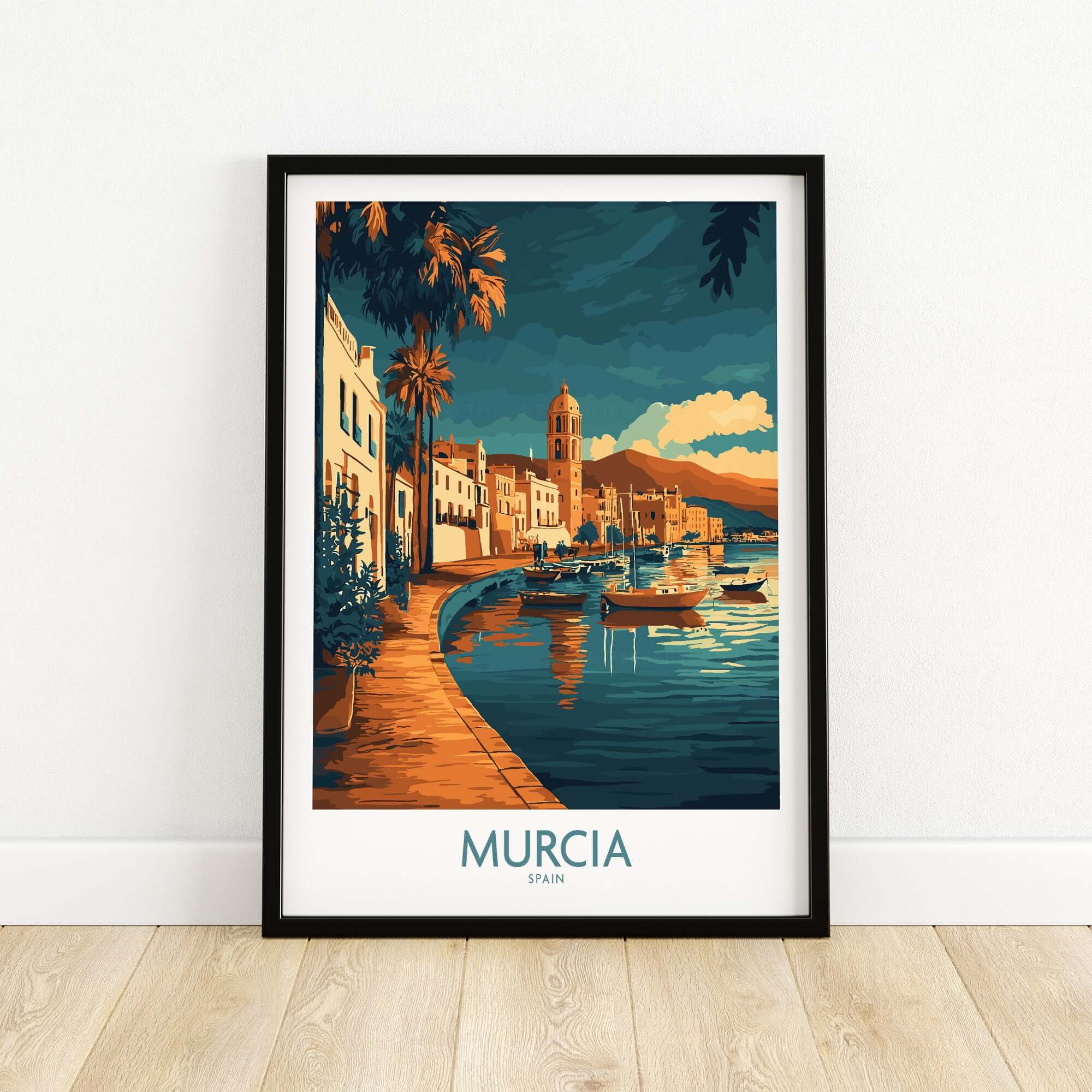 Murcia Wall Art Print featuring a scenic view of Murcia, Spain by the water.