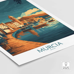 Murcia Wall Art Print showcasing a vibrant landscape of Murcia, Spain with colorful reflections on water.