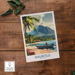 Must-Have Mauritius Print - Exotic Getaway Wall Art, Tropical Paradise View featuring a scenic island boat.