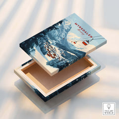 Charming Myrkdalen Ski Poster for Winter Enthusiasts displayed on a decorative box with ski-themed design.