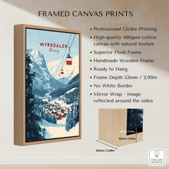 Charming Myrkdalen Ski Poster for Winter Enthusiasts framed canvas print with mountains and ski lift.