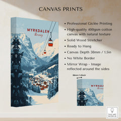 Charming Myrkdalen Ski Poster for Winter Enthusiasts showcasing a snowy landscape with ski lift in Norway.