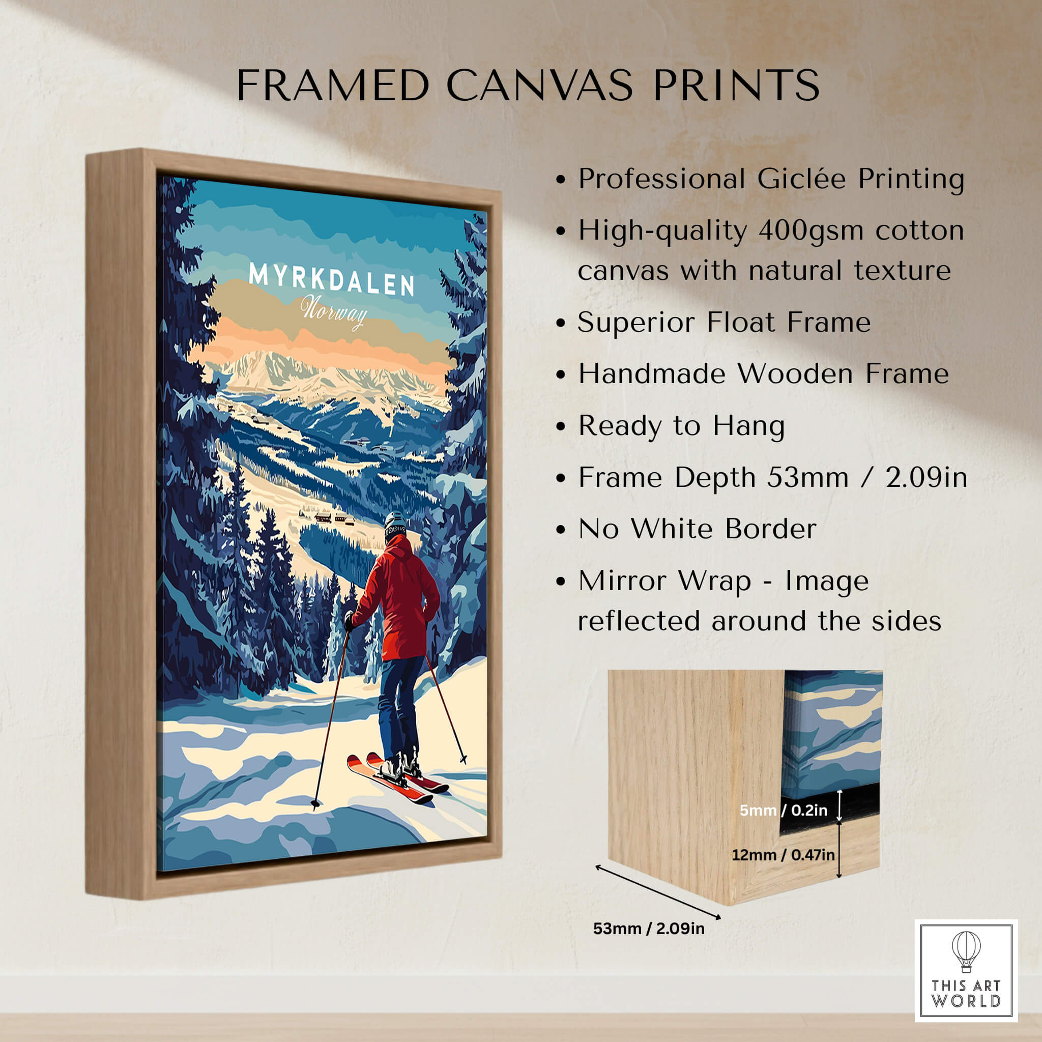 Capture Adventure with Myrkdalen Ski Poster framed canvas print showcasing ski trails and mountain landscapes.