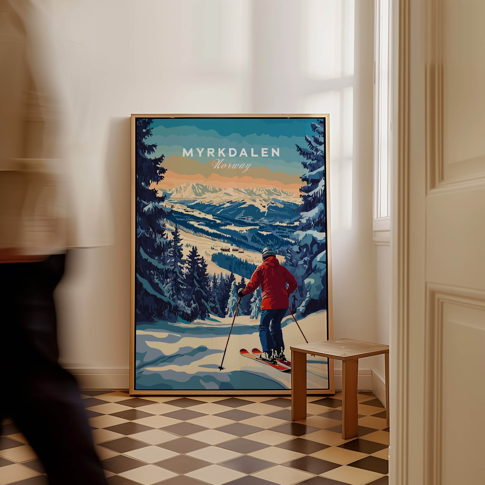 Capture Adventure with Myrkdalen Ski Poster showcasing a skier in a winter landscape.