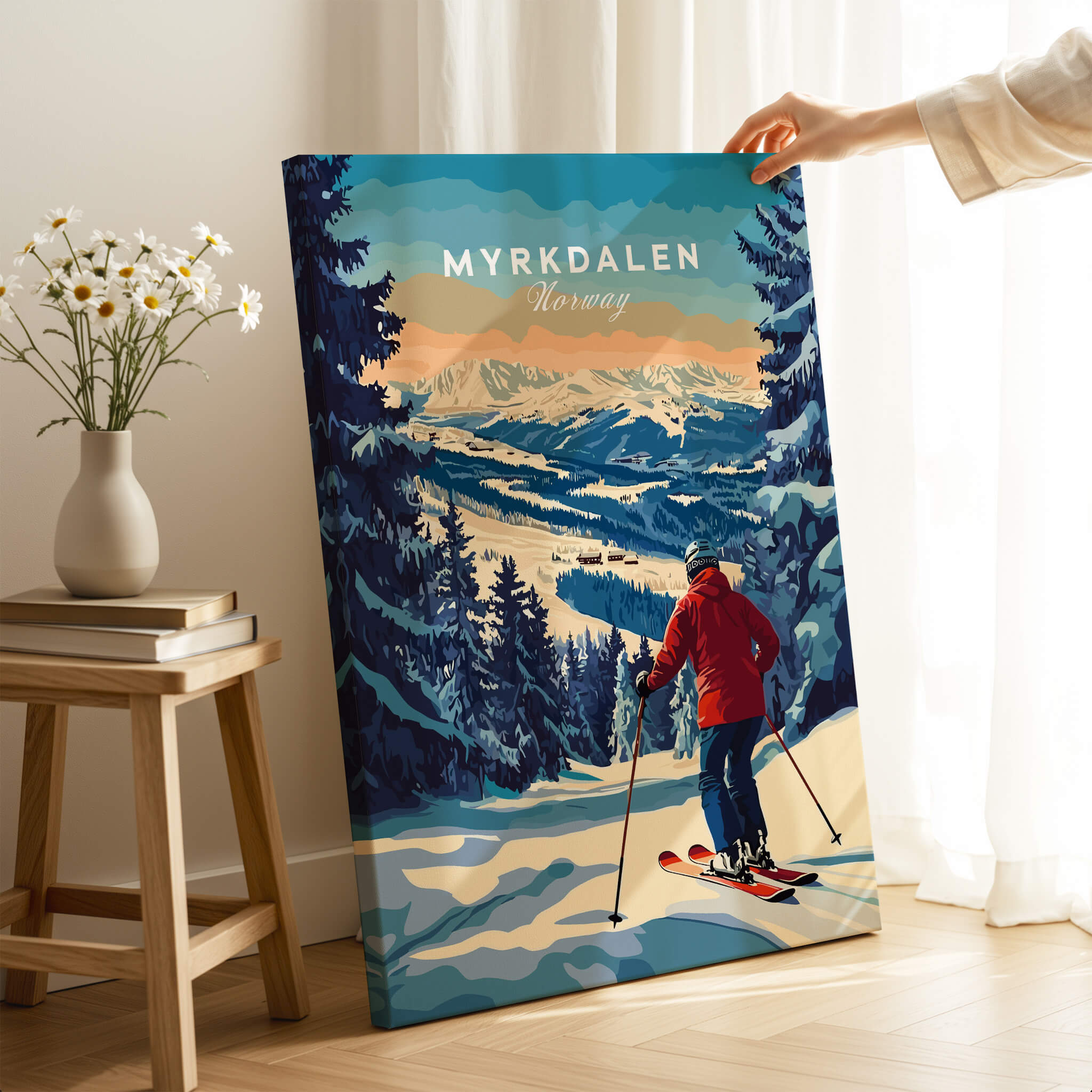 Capture Adventure with Myrkdalen Ski Poster showcasing a skier on stunning mountain trails in Norway.