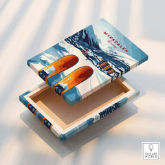 Myrkdalen, Norway Print - Ski Resort Art, Winter Wall Art depicting a colorful wooden box featuring ski design.