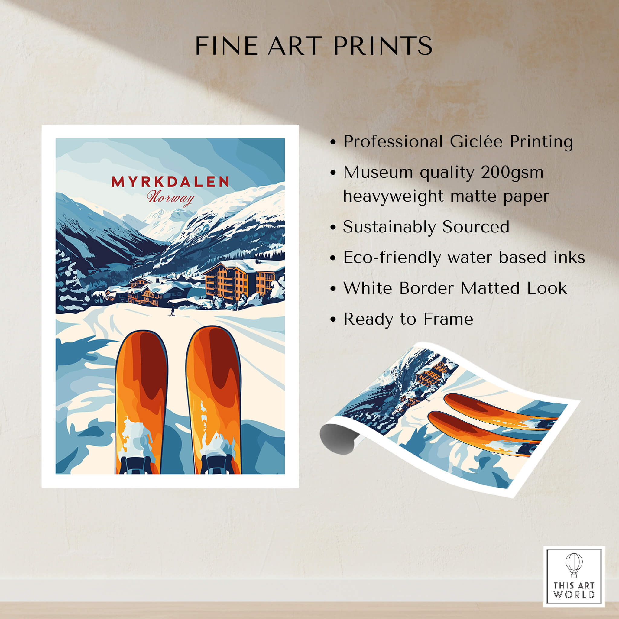 Myrkdalen, Norway Print - Ski Resort Art, Winter Wall Art showcasing professional Giclée printing and eco-friendly design.